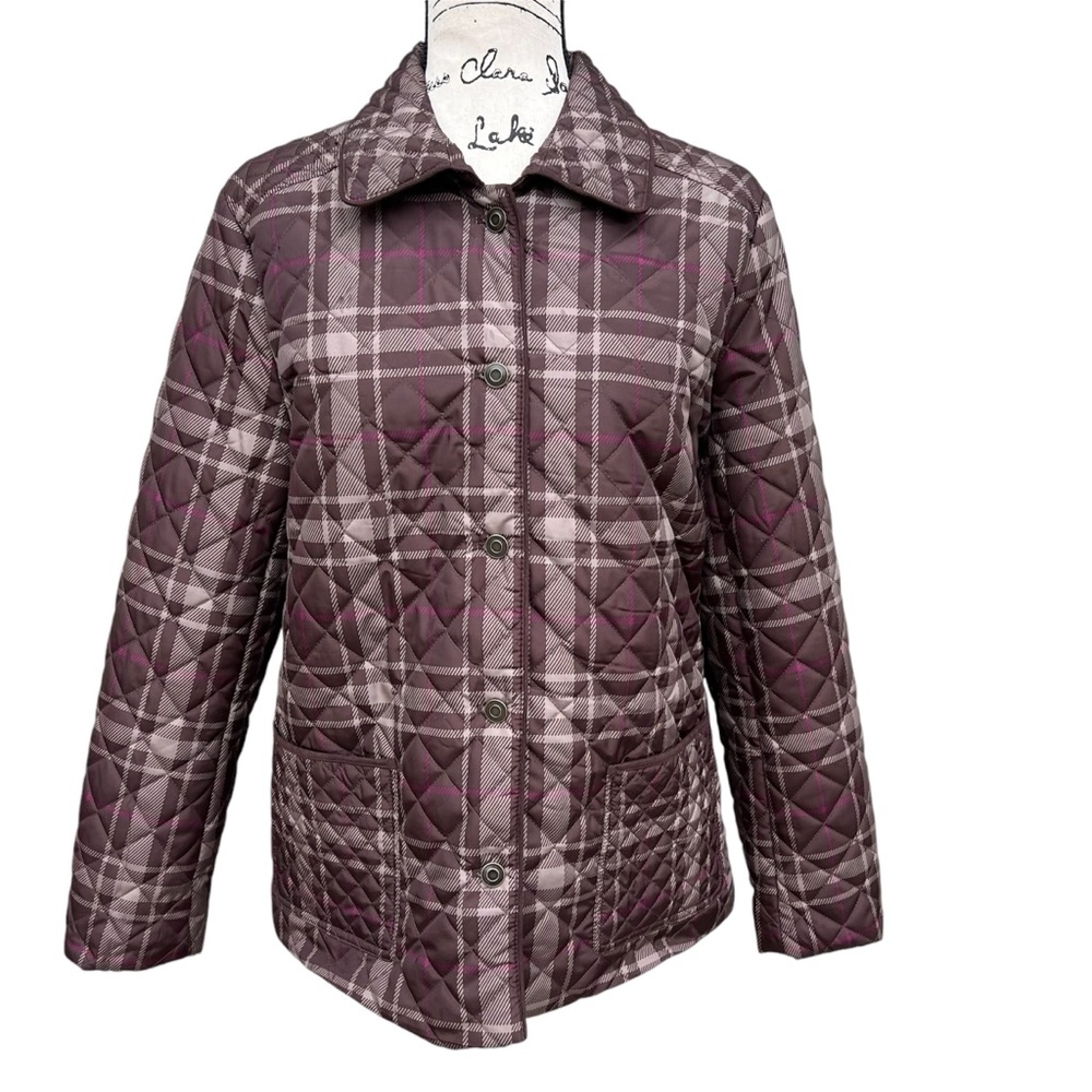 STUDIO WORKS QUILTED BROWN PLAID JACKET SIZE L